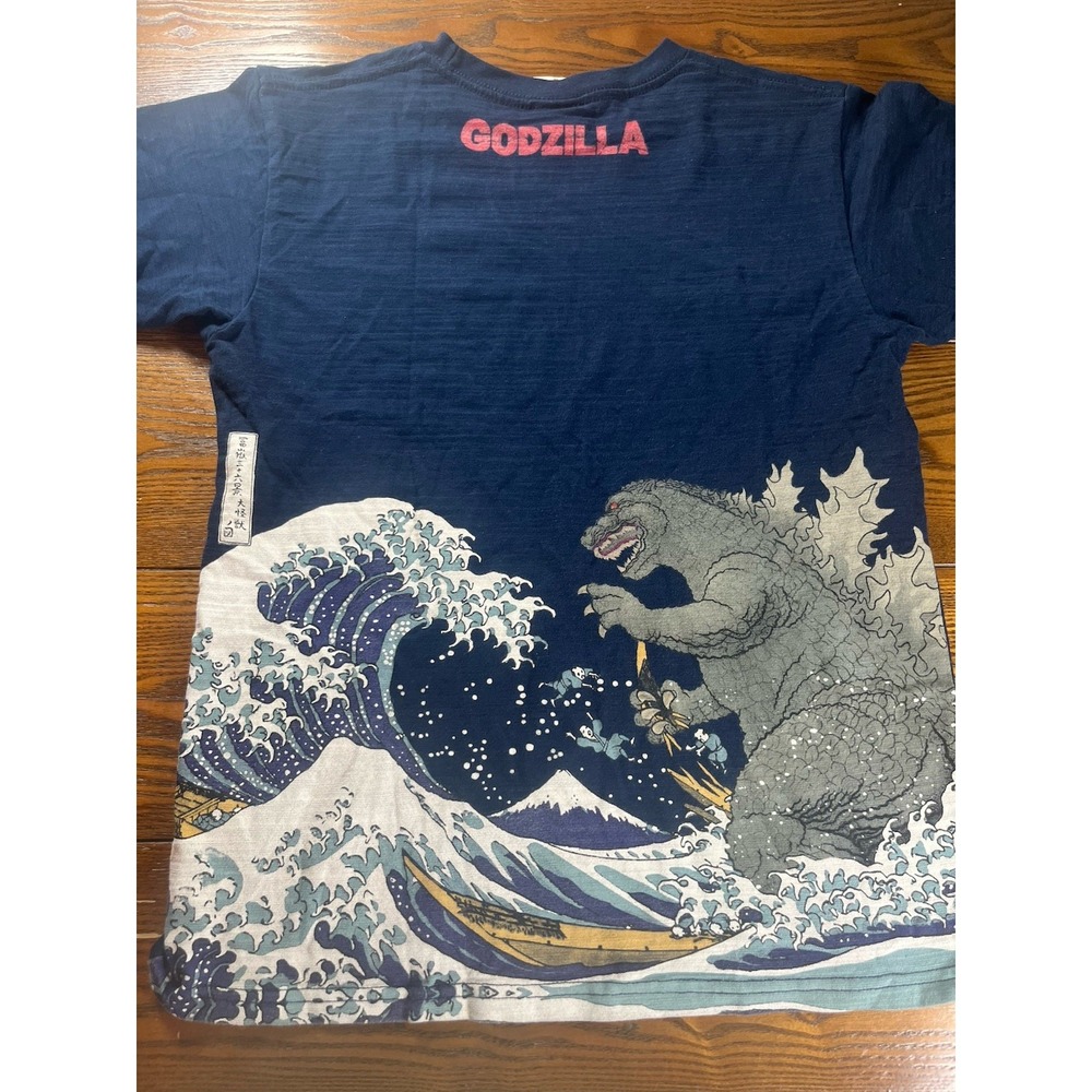 Vintage Godzilla Great Wave T Shirt AOP Medium Navy Toho Japan Graphic Tee USA
